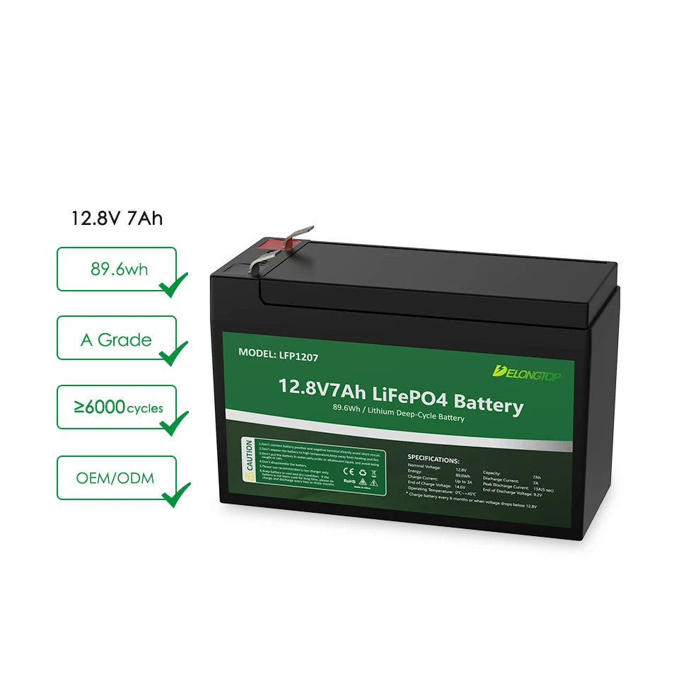 Factory Price Delong LFP12300 12.8V 7Ah LiFePO4 UPS Battery with Balance BMS Deep Cycle 6000 Cycles 5 Year Warranty