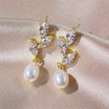 Wholesale Fashion Temperament Horse Eye Zircon Earrings Light Luxury Bridal Jewelry Pearl Earrings for Women