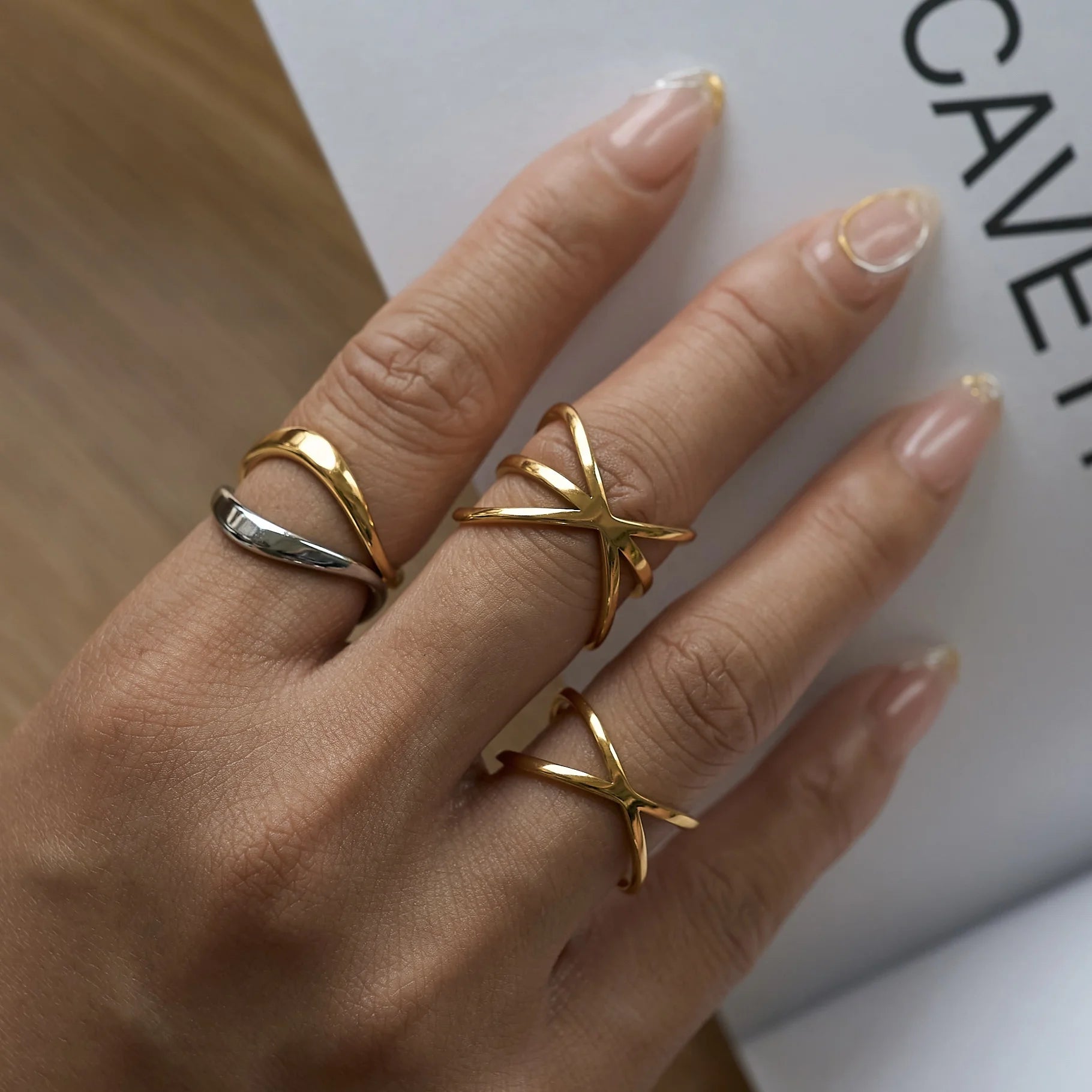 Dazan SUMMER New HOT Ins Trendy 18k PVD Gold Plated Stainless Steel Exquisite Polished Minimalist Lip Mixed Ring for Daily