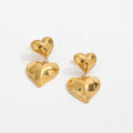 Trendy Lightweight  18K Gold Plated  Tarnish Free Hollow Double Big Chunky Heart High Quality Stainless Steel Hoop Earrings