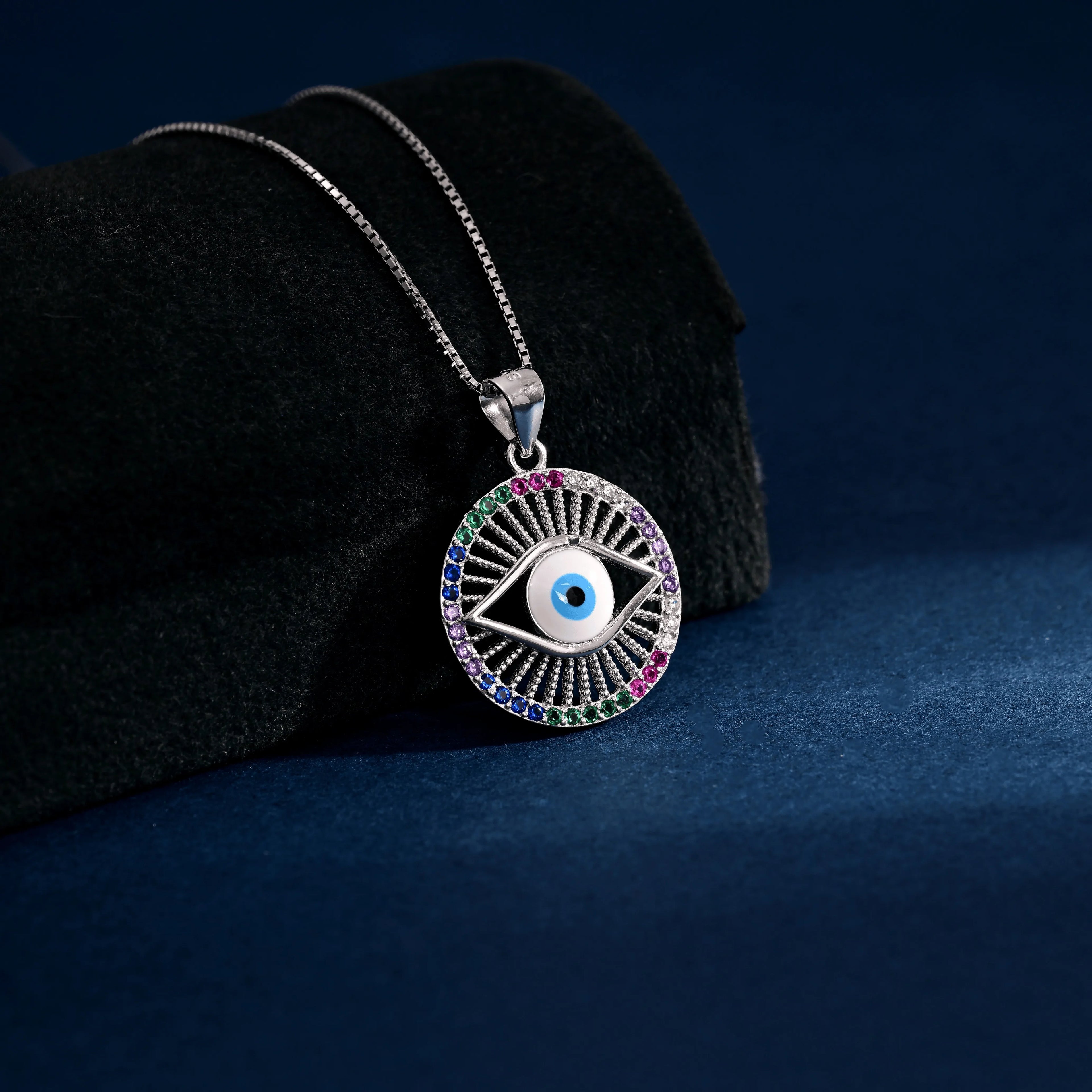 Wholesale Pendant Jewelry Rhodium Plated Cubic Zirconia Devil Eye Retro Pendant 925 Sterling Silver Fine Jewelry Pendant
