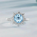 Popular Fashion 925 Sterling Silver Jewelry Natural Aquamarine Ring White Topaz Flower Ring Jewelry