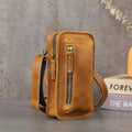 Crazy Horse Leather Crossbody Bag Mens Vintage Wallet with Belt Strap Mini Phone Pouch Genuine Leather Waist Pack