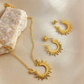 DAIHE Simple Fashion Sunflower Necklace 18K Gold Plated Stainless Steel Necklace Earrings for Women