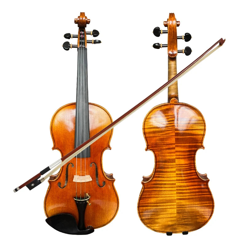 Sinomusik New Oil Painting Handmade Solid Wood Violin with Ebony Fingerboard  Foam case Brazilwood Bow HV10