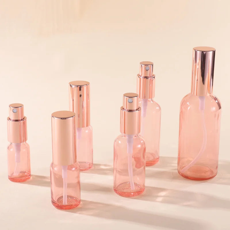 Luxury 2 Oz Pink Glass Spray Bottles 50ml Fine Mist Atomizer Perfume Cream Serum Bottle Dropper Screw Cap Sizes 10ml 100ml Empty