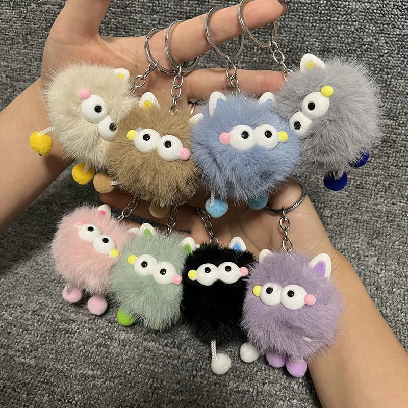New Cute Cartoon Keychain Plush Doll Small Coal Ball Bag Pendant Woven Style Anime Pig Small Gift Car Keychain Accessories