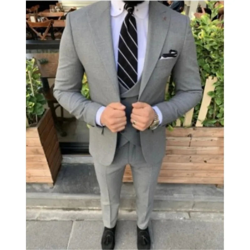 High Quality Custom Made Formal Men Suits Grey Groom Top Lapel Groomsmen Wedding Tuxedo Prom Party 3 Pieces Arket blazer Sets