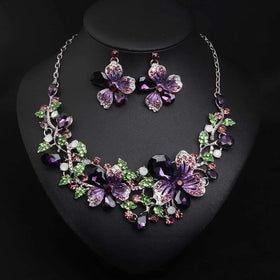 Crystal Flower Bib Statement Necklace Set Chunky Diamond Flower Statement Necklace & Earrings Jewelry Set for Women