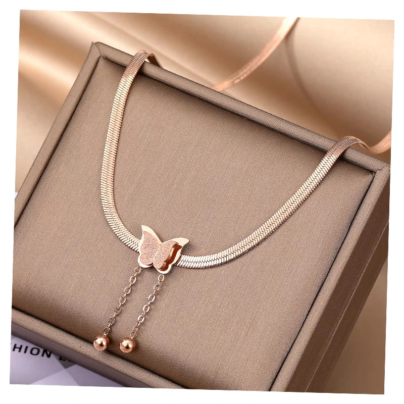 VKME  Butterfly Snake Bone Chain Stainless Steel Necklace for Women Jewelry