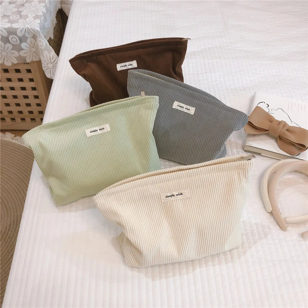Women Multi-compartment Washing Bag Custom logo Corduroy Cosmetic Pouch Makeup Bag Lightweight Travel Cosmetic Organizer Bag