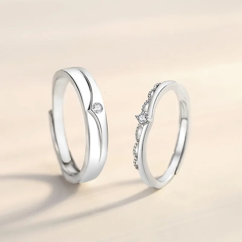 BASQUESUN Factory Wholesale Copper Inlaid Zircon Princess and Prince Couple Niche Simple yet Stylish Light Luxury Crown Ring