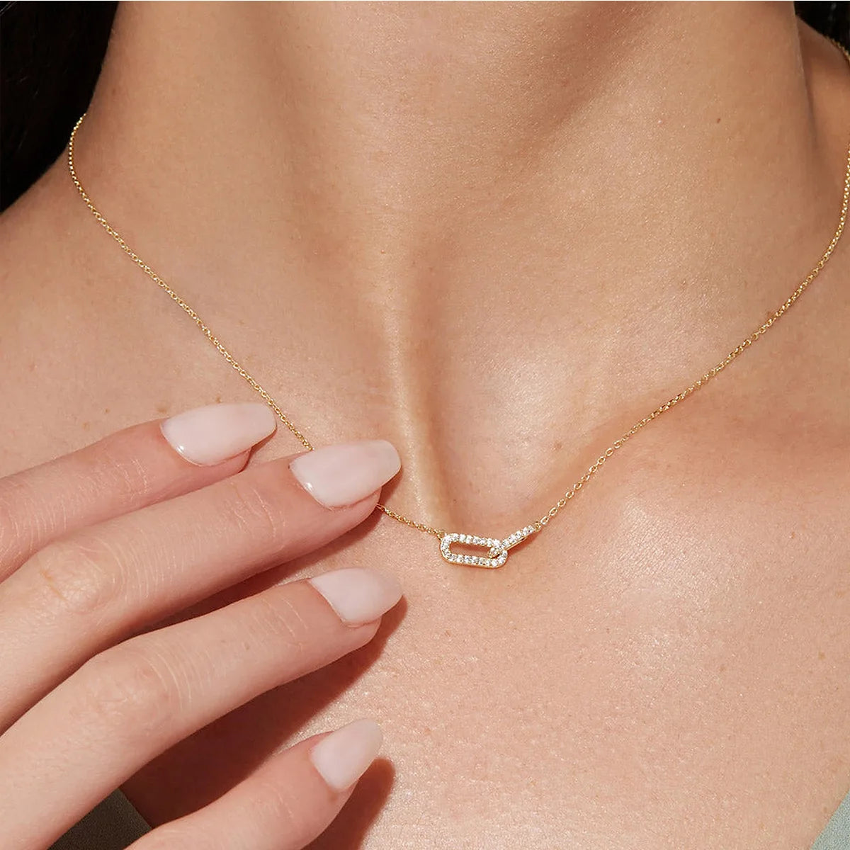 Jachon Hot Sale 14k Gold Plated With Zircon Necklace Paper Clip Pendant Brass Necklaces Jewelry for Women