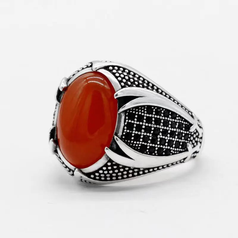 2024 New Retro Scimitar Men's Ring Jewelry Round Gemstone Ancient Silver Trendy Plating Alloy Turkish Engagement Rings Geometric