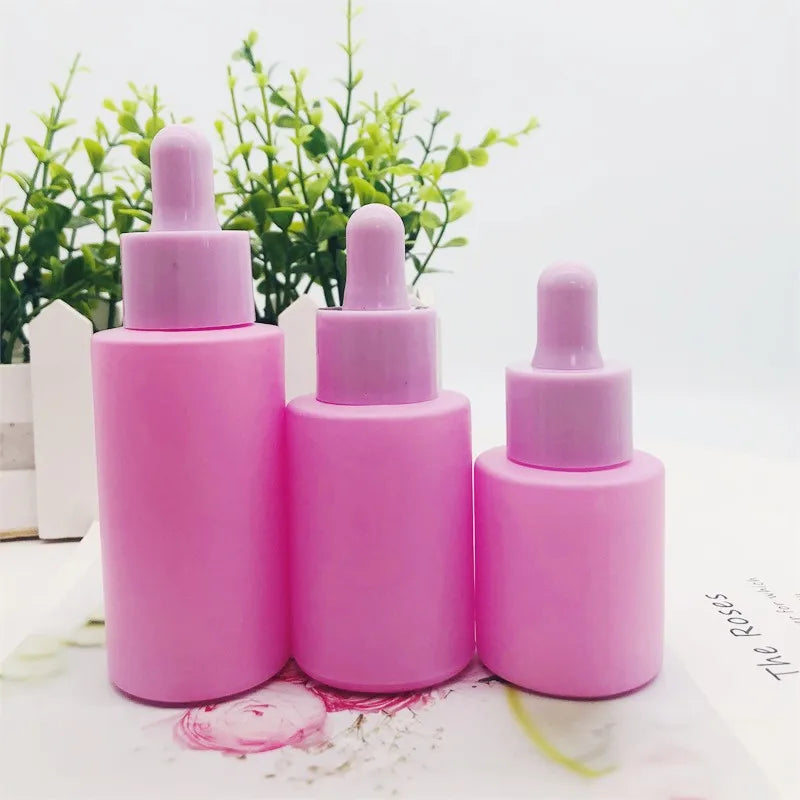 Customized Flat Shoulder Glass Dropper Bottle 20ml 40ml Pink Black Essential Oil EyelashSerum Bottle 1oz Oil Bottle Packaging