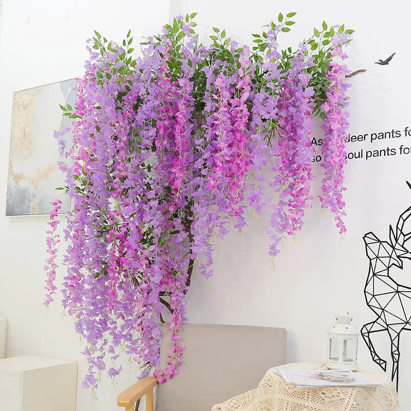 H3 B1-level Fireproof and Flame Retardant Landscaping Artificial Flower Vines Simulation Greenery for Ceiling Decoration Violet
