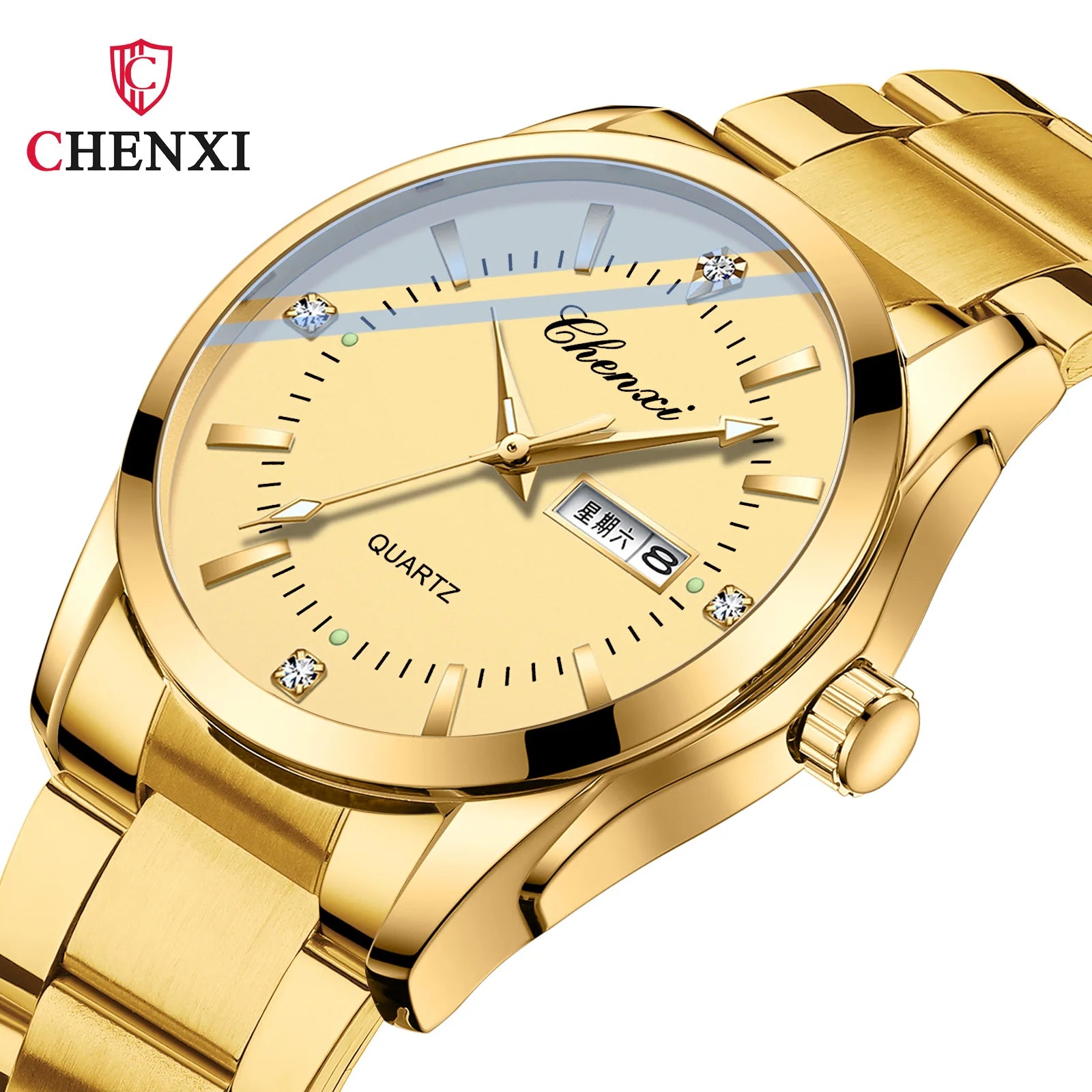 CHENXI 022 Men and Lady Watch Luxury Stainless Steel Waterproof Quartz Wristwatch Mens Watches Fashion Golden Wife Gift Clock