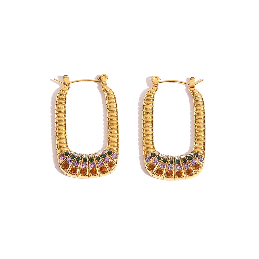 Ins Popular Colourful  Zircon Inlaid Luxury Earrings Stainless Steel PVD Gold Plated Dainty Earrings