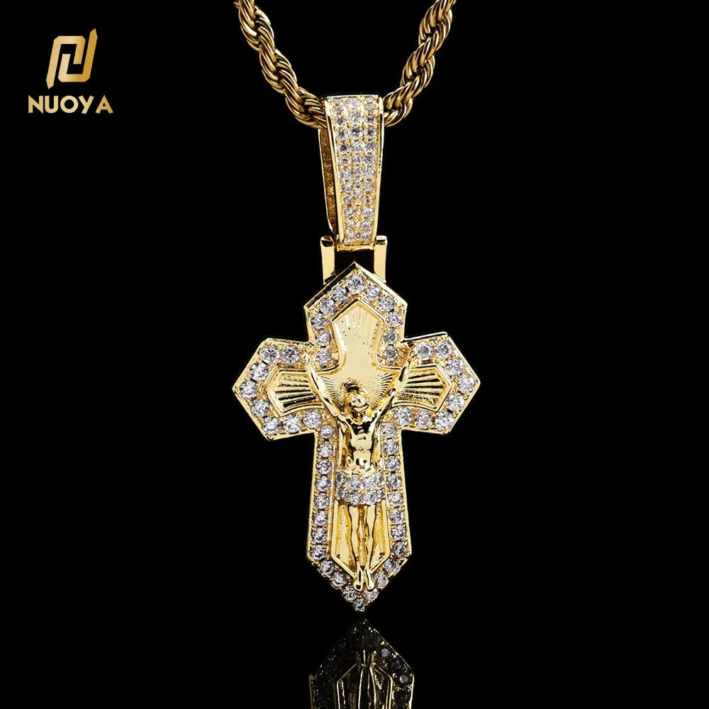 NUOYA Hip Hop Fashion Jewelry Christian Jesus Cross Pendant Micro Inlaid CZ Stone Iced Out Cross Charms Pendant for Men Women