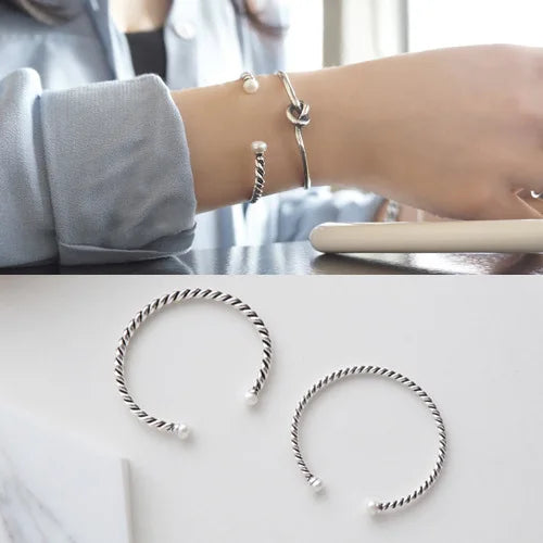925 Sterling Silver Braided Vintage Pearl Bracelet for Women Valentine's Day Present Bangles Hot Fashion Pearl Bracelet