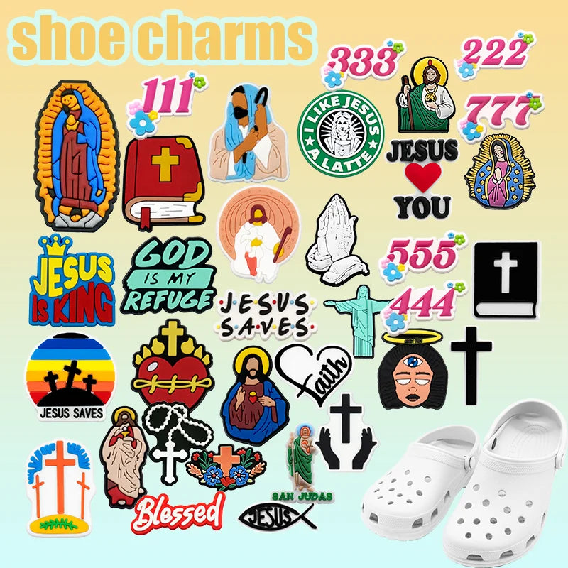 Customized Wholesale 2D Diy Clog Sandal Accessories Gog Blessed Bible Shoes Decorations Religion Jesus Virgin Mary Shoe Charms
