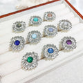 Beautiful Flower Design Silver Plated Ring Sunflower Natural Gemstone Amethyst Ring Daisy Blue Kyanite Agate Ring for Gifts