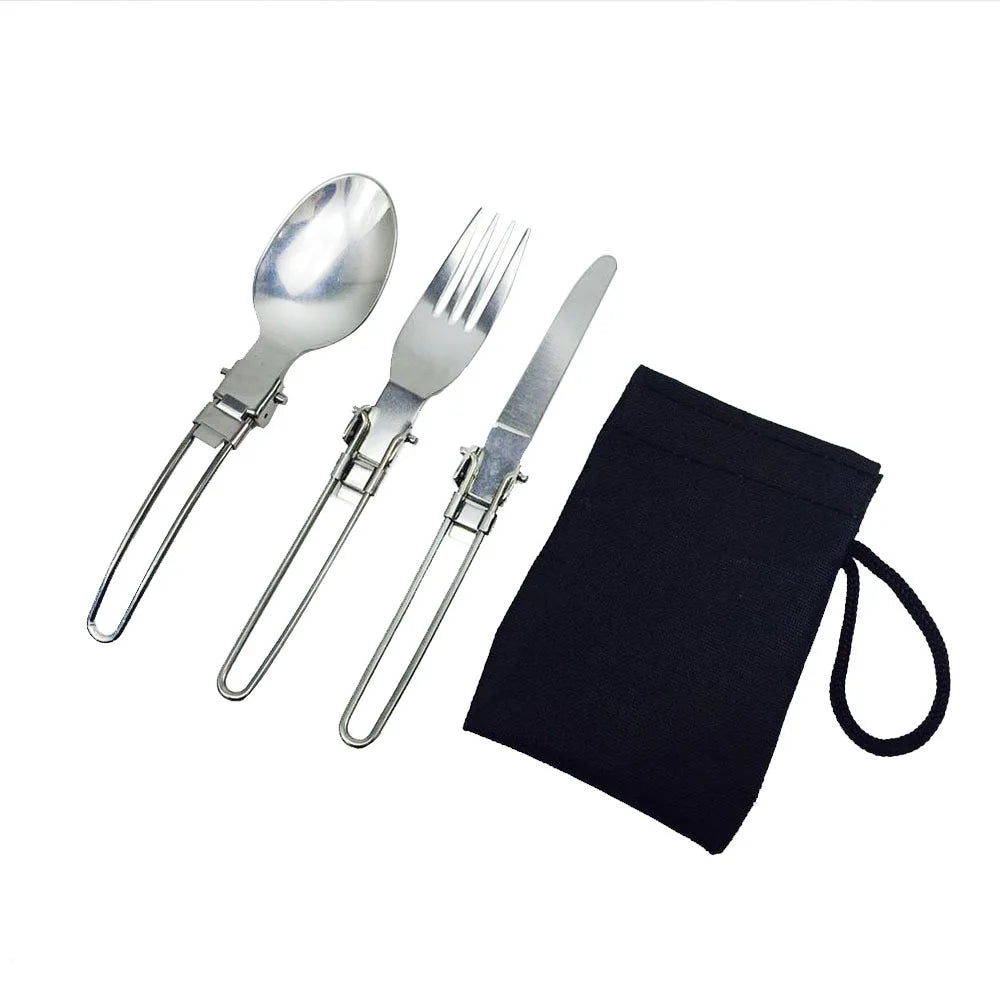 Stainless Steel Foldable Knife Fork Spoon 3 Pieces Set Camping Cutlery Set