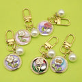 French Retro Style Keychain Pendant Light Luxury Enamel & Silk Screen Printed Oil Painting Alloy Flower Monet Garden Key Holder