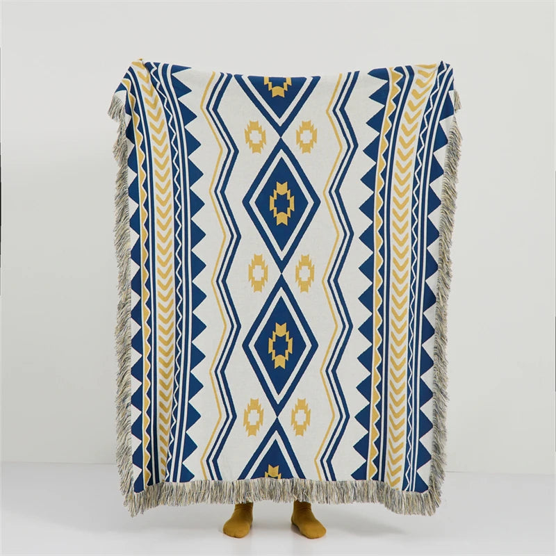 ARS High Quality Boho Nordic Bohemian Geometric Tassel 100% Cotton Knitted Throw Blanket Custom