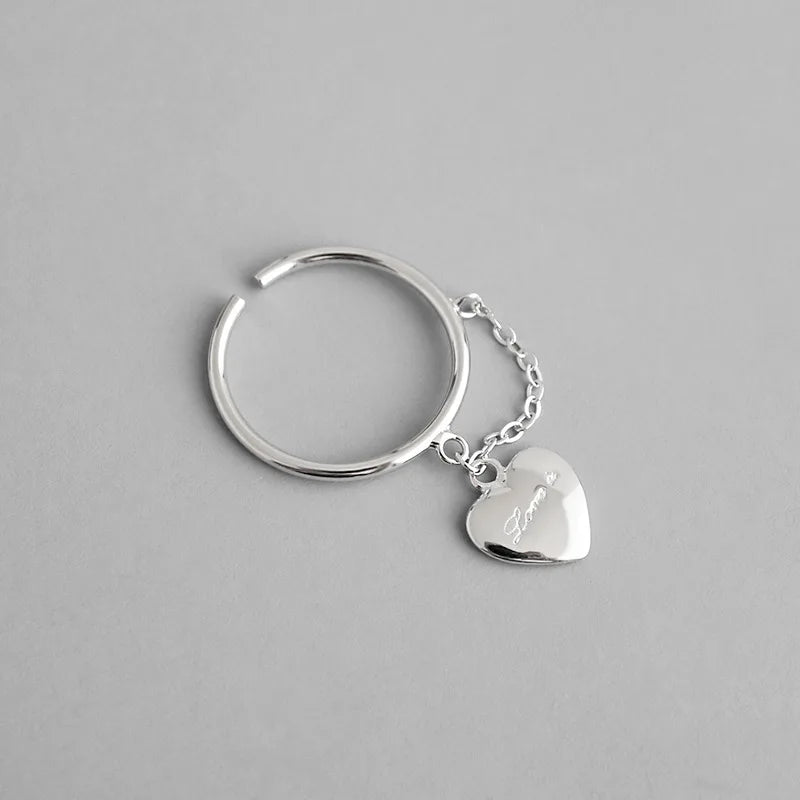 S925 Sterling Silver Heart-shaped Smart Ring Personalized Designer Women Rings Chain Love Opening Fine Jewelry Ring for Girls