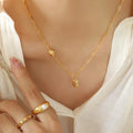 Stainless Steel Paperclip Chain Jewelry 18K Gold Plated Six Pointed Star Inlaid Zircon Pendant Necklace for Party