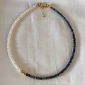 Custom Freshwater Pearls Beaded Jewelry Necklace 18K Gold Beads Blue Natural Stone Beaded Necklace