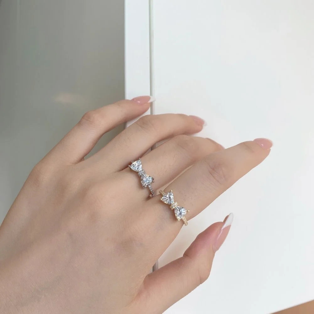 Merryshine 925 Sterling Silver Fashion Accessible Luxury Ins Niche Design Forest Sweet Princess Cut Zircon Women's Bow Ring