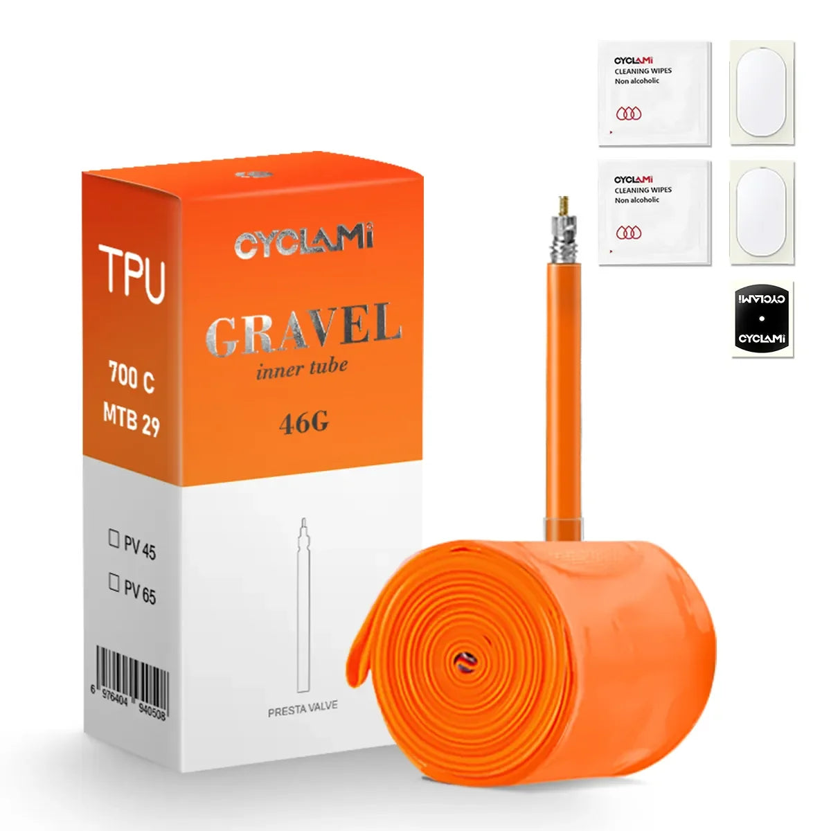 CYCLAMI Ultralight 46g TPU Inner Bike Tube French Plastic Valve for 700/32C-47C MTB29 622 Gravel Bike 29/622 French Plastic