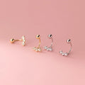 CZ Zircon 925 Sterling Silver Three Hearts Connected Ear Hooks Stud Earrings for Girls Gifts Jewelry