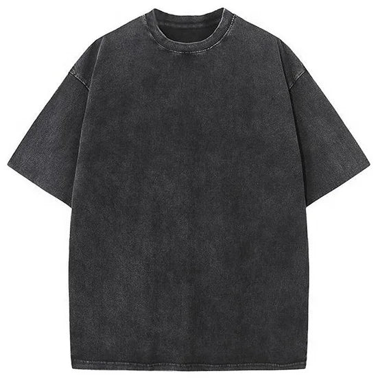 Custom Logo Vintage Acid Wash Print T-Shirt Short Sleeve Knitted Fabric Men's & Women's Fitness Fashion Solid Batik Design