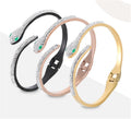 New Custom Gold/Silver/Rose Gold Snake Style Stainless Steel Zircon Open Bangle Titanium Bracelet for Women