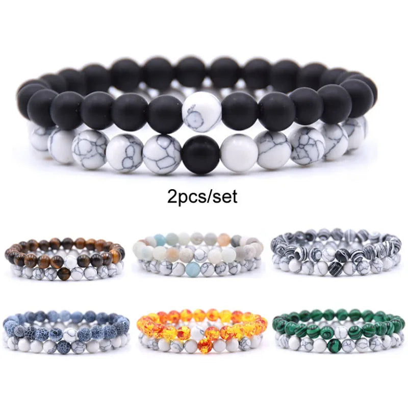 New Lovers Frosted Beads Long Distance Lovers Bracelet Silver Yang Lovers lava Stone Beads Bracelet