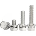 Customized Hex Head Hexagonal Three Part Combination Screws Bolt With Flat Spring Washer M4 M5 M6 M8 M10 304 Stainless Steel