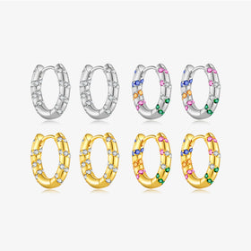 FUAMAY Aretes De Plata 925 Silver Rainbow Design Women Gold Plated Chunky Hoop Earrings