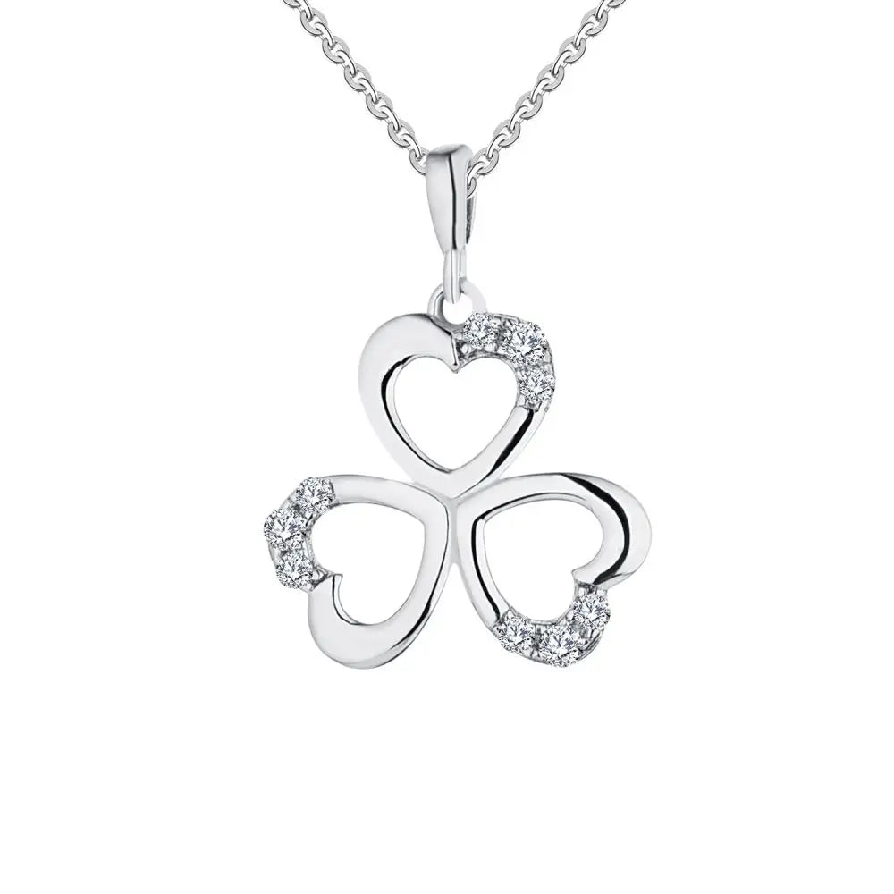 Unique 925 Sterling Silver Micro Pave CZ Hollow Heart Pendant Fine Three round Charm Necklace for Engagement or Wedding