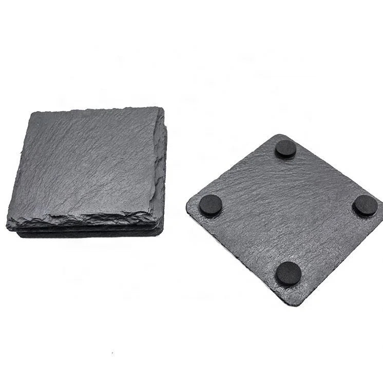 Wholesale 2023 New Classic Eco-Friendly Square Black Slate Coasters Set Bulk Stone Cup Custom Promotional Beer Bar Drinks