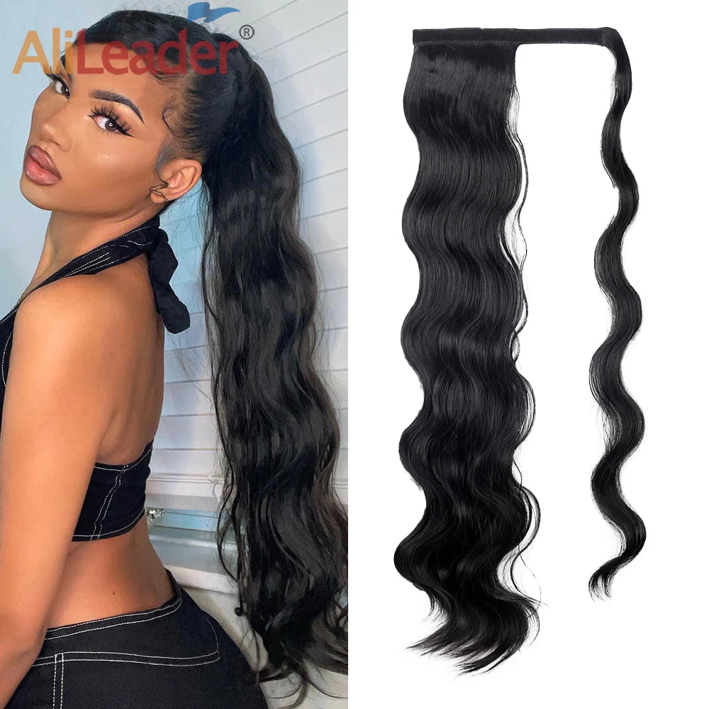 Women's 24-Inch Long Hollywood Body Wave Clip-in Synthetic Ponytail 24inch Long Hair Piece Wrap for Girls-Wholesale