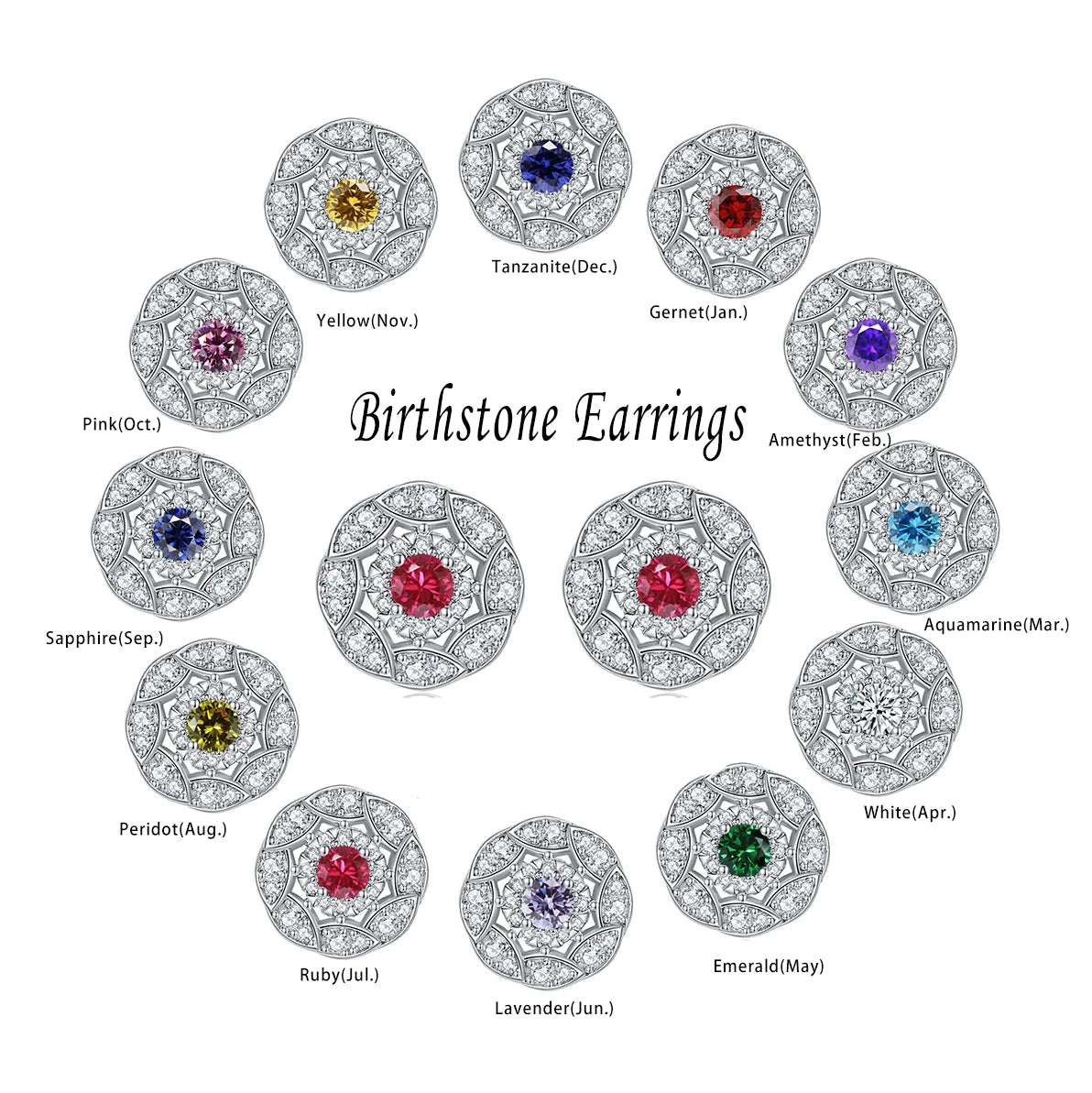 Elegant 925 Sterling Silver Birthstone Stud Earrings Natural Gemstone Fine Jewelry for Party