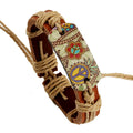 Wholesale Fashion Handmade Braided Rope Cowhide Hot Print Peace Sign Leather Bracelets Set for Men