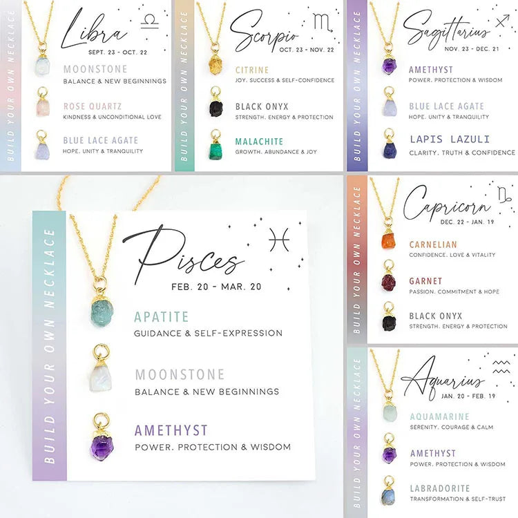 G2402 Wholesale Stainless Steel Chain Diy Raw Rough Natural Stone Pendant Birthstone Zodiac Necklace Fashion Jewelry Sets