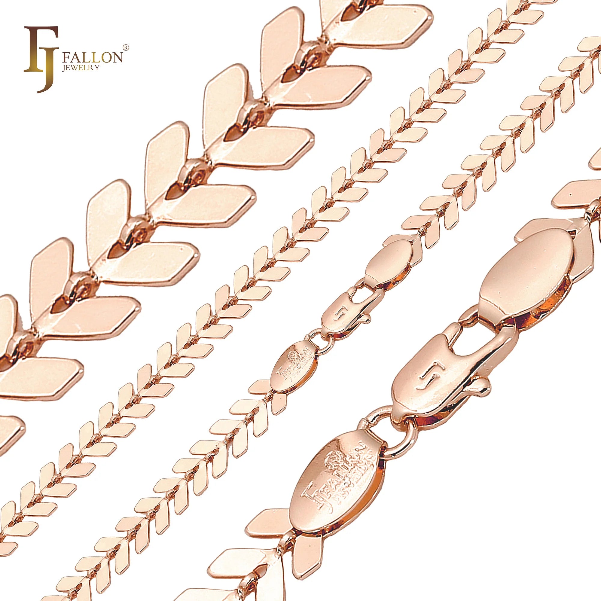 6mm FJ Fallon Fashion Jewelry Chevron Arrow Link Fish Bone Chain Plated in Rose Gold Brass Based