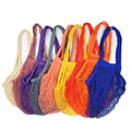 Large Size Natural Organic Cotton Mesh Tote Bag with Long Handle Reusable Eco-Friendly Shopping Bag Featuring Letter Pattern