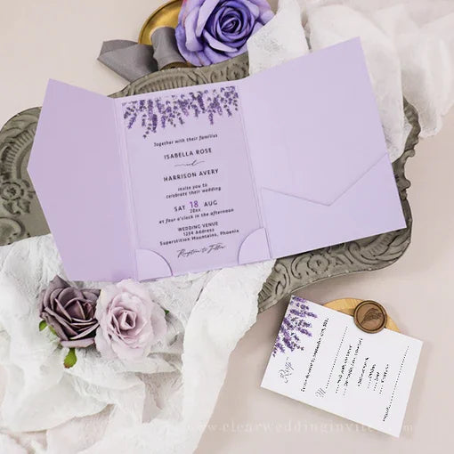 Luxury Hardcover Designs Floral Lavender Purple Acrylic Wedding Invitations Card With Envelope and Wax Seal for Quinceanera