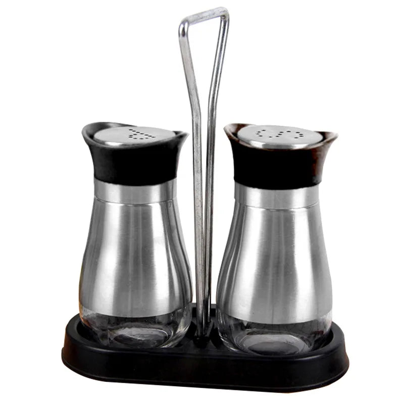 Hot Sale Salt and Pepper Shakers Set Elegant Stainless Steel with Glass BottomSet of 2 Spice Jars